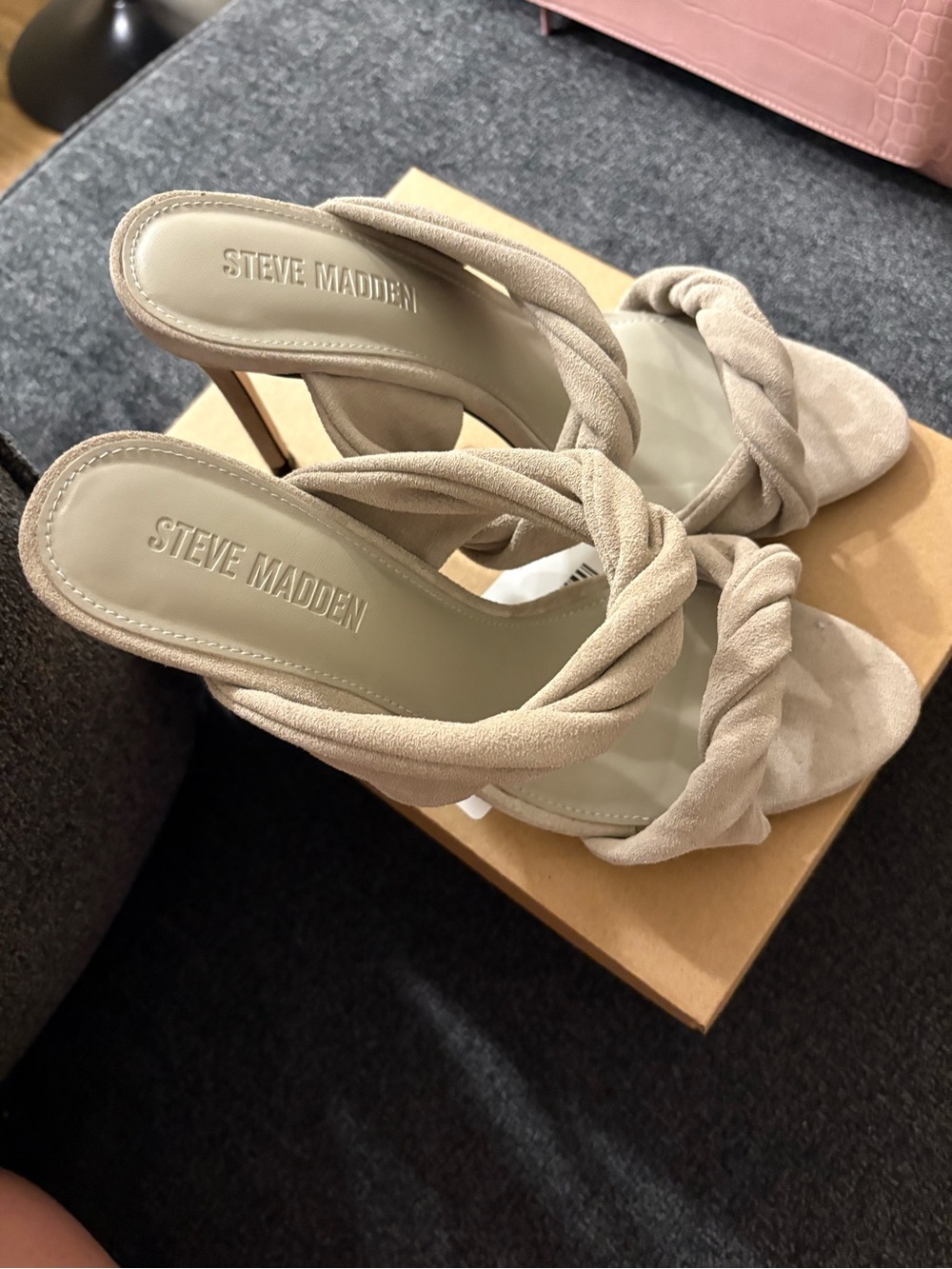 Steve Madden Braided Strap High-Heel Sandals in Taupe